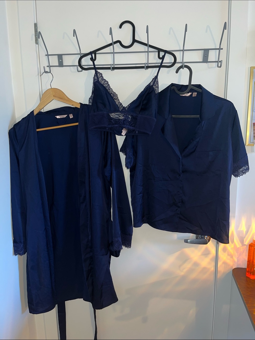 La Vie En Rose Navy Lace 4 - Piece Sleepwear Set - Picture 2 of 10